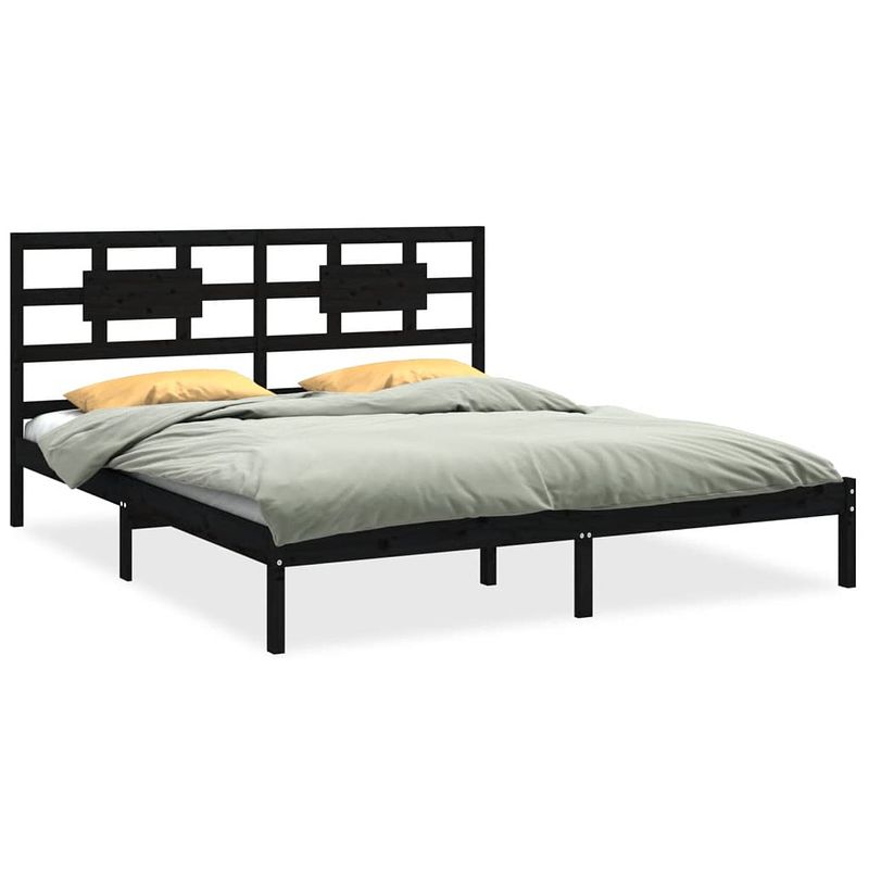 Foto van The living store massief grenen houten bedframe - 205.5 x 185.5 x 100 cm - zwart