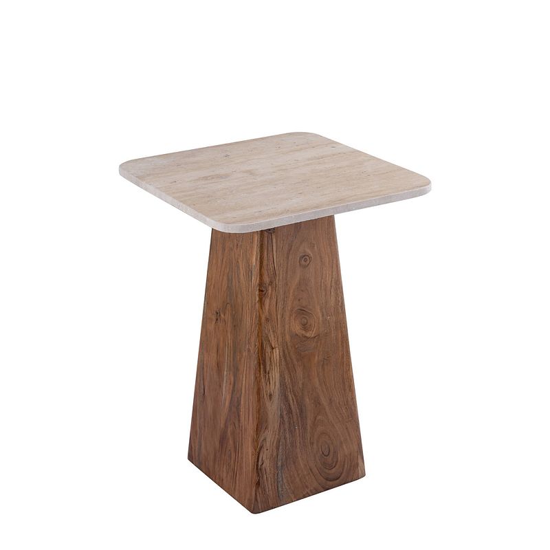 Foto van Ptmd bronson cream travertine and wood sidetable high