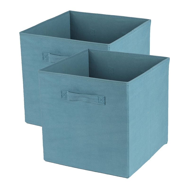 Foto van Urban living opbergmand/kastmand square box - 2x - karton/kunststof - 29 liter - ijsblauw - 31 x 31 x 31 cm - opbergmand