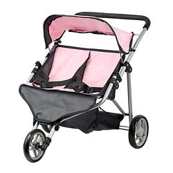 Foto van Mini mommy poppenbuggy tweeling roze/grijs 65 x 48 x 56 cm