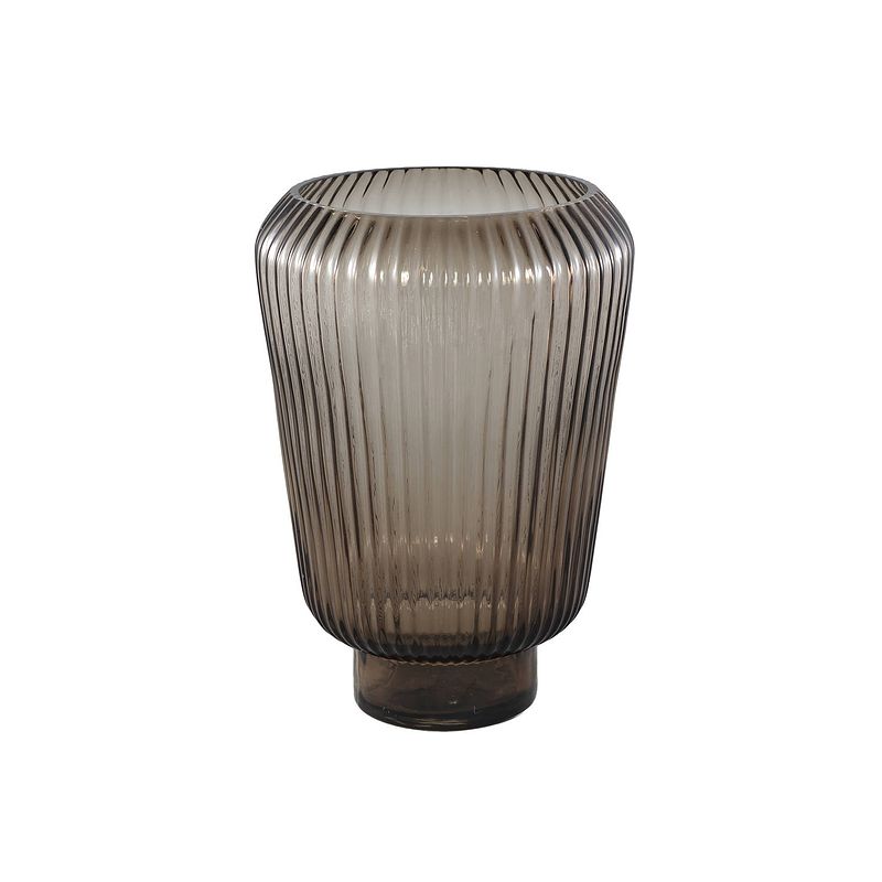 Foto van Ptmd joyca brown glass vase ribbed round l