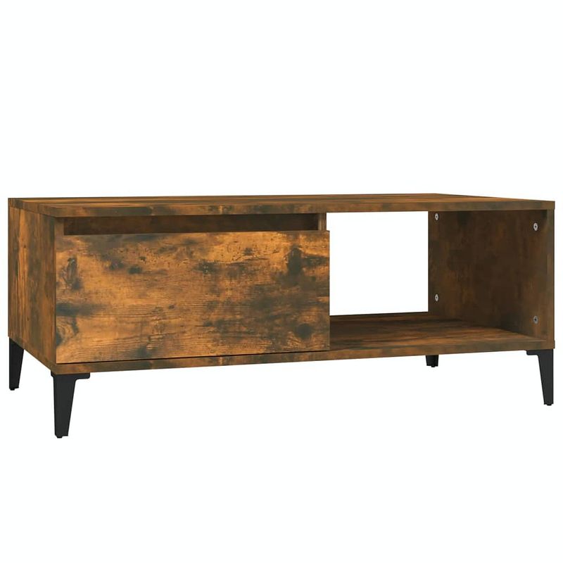 Foto van The living store salontafel industriële gerookt eiken - 90 x 50 x 36.5 cm - duurzaam bewerkt hout en metaal