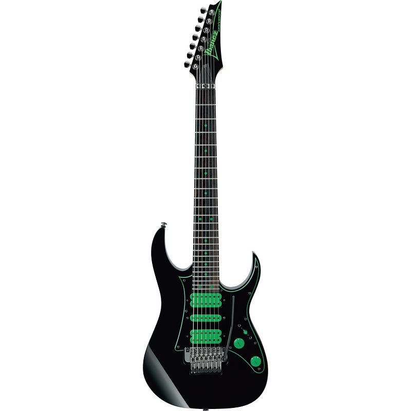 Foto van Ibanez uv70p premium universe black steve vai signature 7-snarige elektrische gitaar