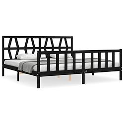 Foto van The living store bedframe massief grenenhout zwart - 205.5 x 185.5 x 100 cm - multiplex lattenbodem - functioneel