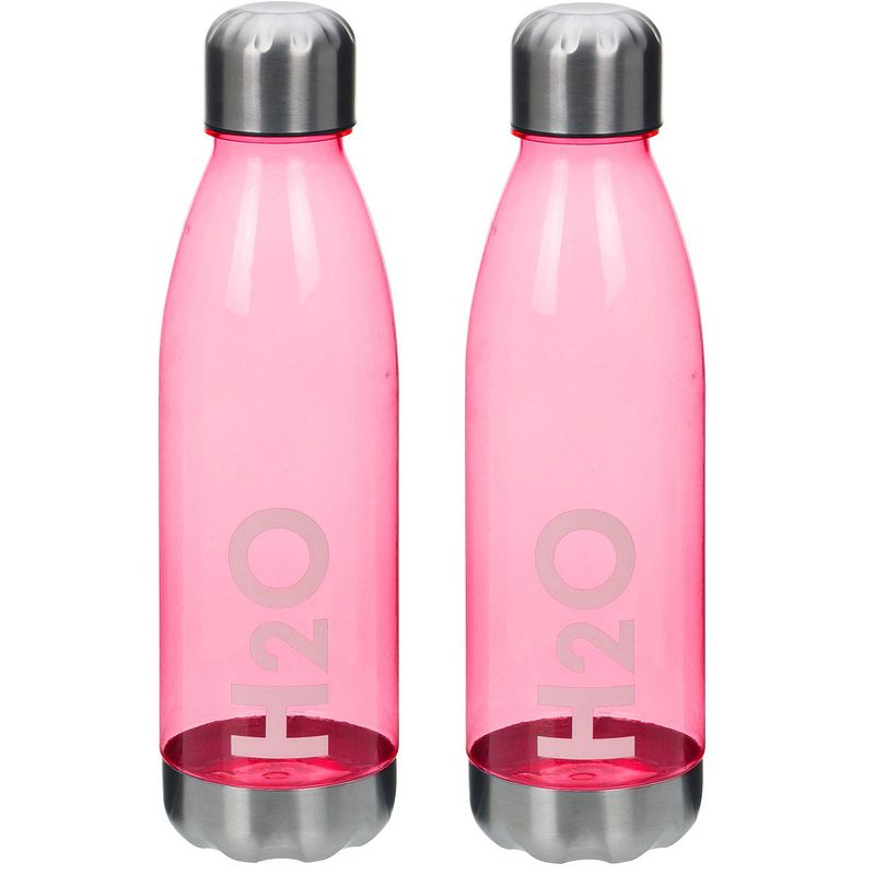 Foto van 2x stuks bidon drinkfles/waterfles rood 700 ml met schroefdop - drinkflessen