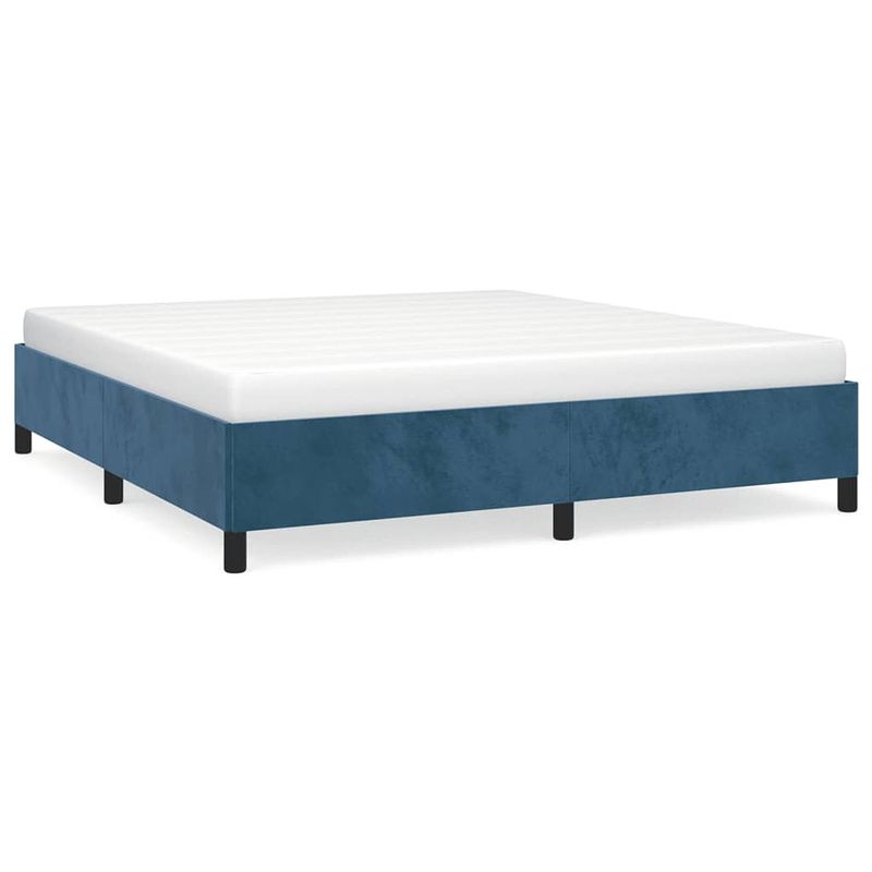 Foto van The living store bedframe - fluweel - ondersteunende poten - multiplex lattenbodem - donkerblauw - 203x163x35 cm -