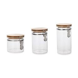 Foto van Set van 3x stuks glazen voorraadpotten/voorraadbussen met beugelsluiting 1800ml - 1300ml - 800ml - voorraadpot