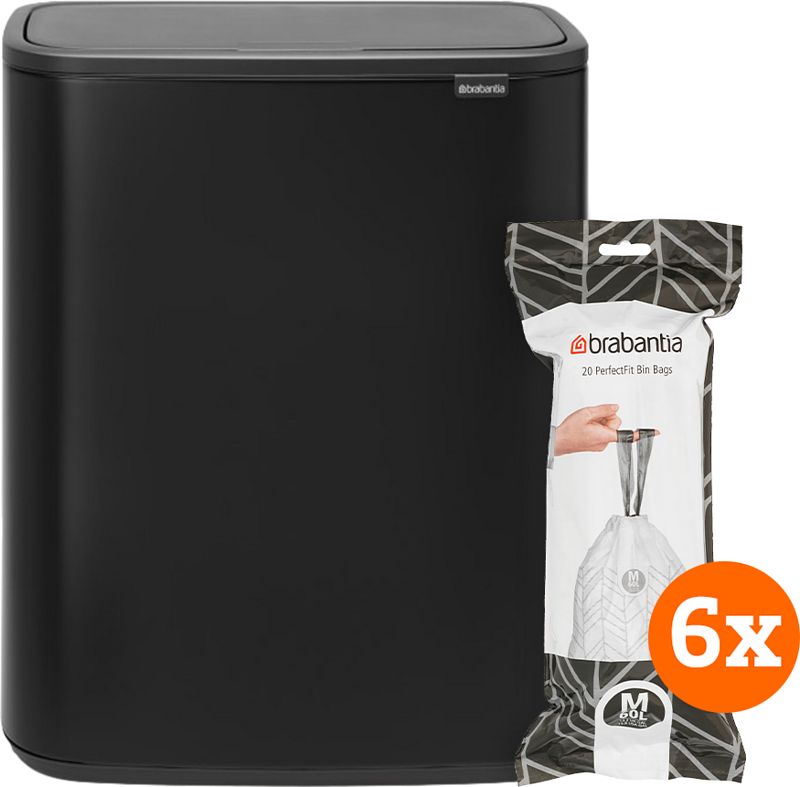 Foto van Brabantia bo touch bin 60 liter matt black + vuilniszakken (120 stuks)