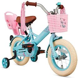 Foto van Supersuper meisjesfiets little miss 12 inch 21,5 cm meisjes terugtraprem turquoise/roze