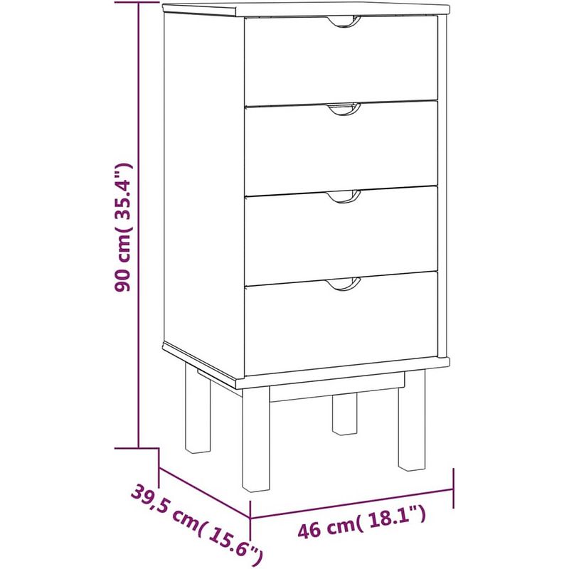 Foto van The living store otta houten ladekast - 46x39.5x90 cm - massief grenenhout - 4 lades