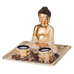 Foto van Boeddha beeld met waxinelichthouders voor binnen goud 21 cm - beeldjes