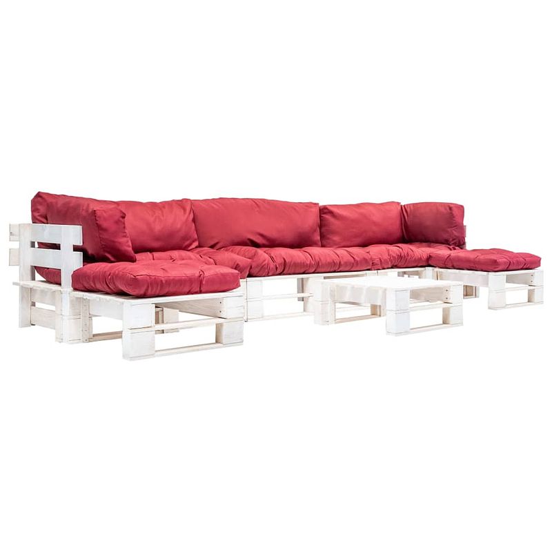 Foto van Vidaxl 6-delige loungeset pallet met rode kussens hout