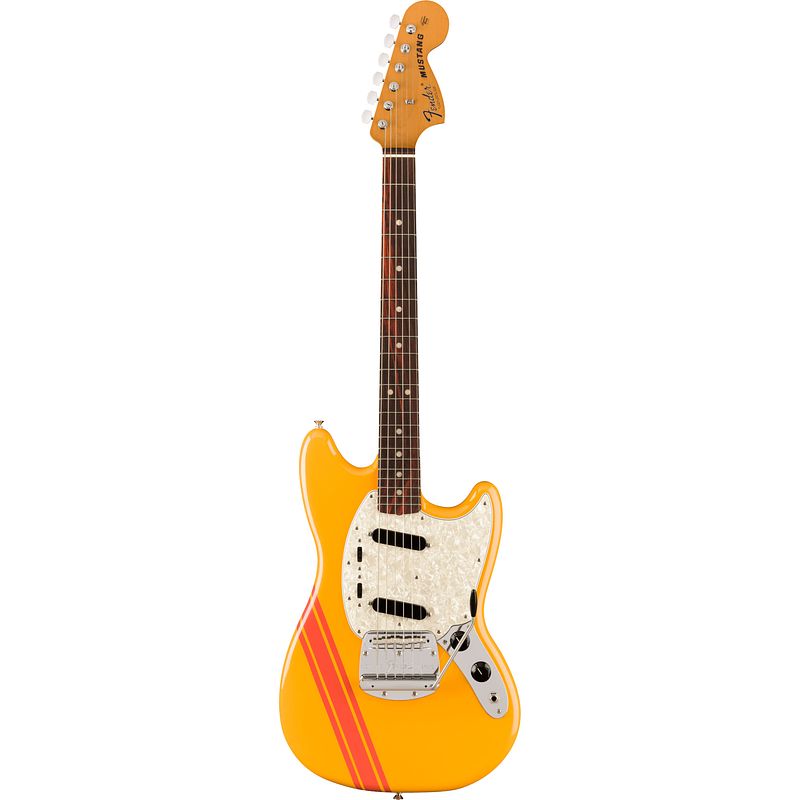 Foto van Fender vintera ii 70s mustang rw competition orange elektrische gitaar met deluxe gigbag