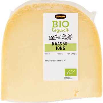 Foto van Jumbo biologische kaas 50+ jong stuk ca. 450g aanbieding bij jumbo | per verpakking m.u.v. portieverpakking