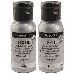 Foto van 2x stoffenverf/textielverf potjes zilver parelmoer 34 ml hobby materiaal - hobbyverf