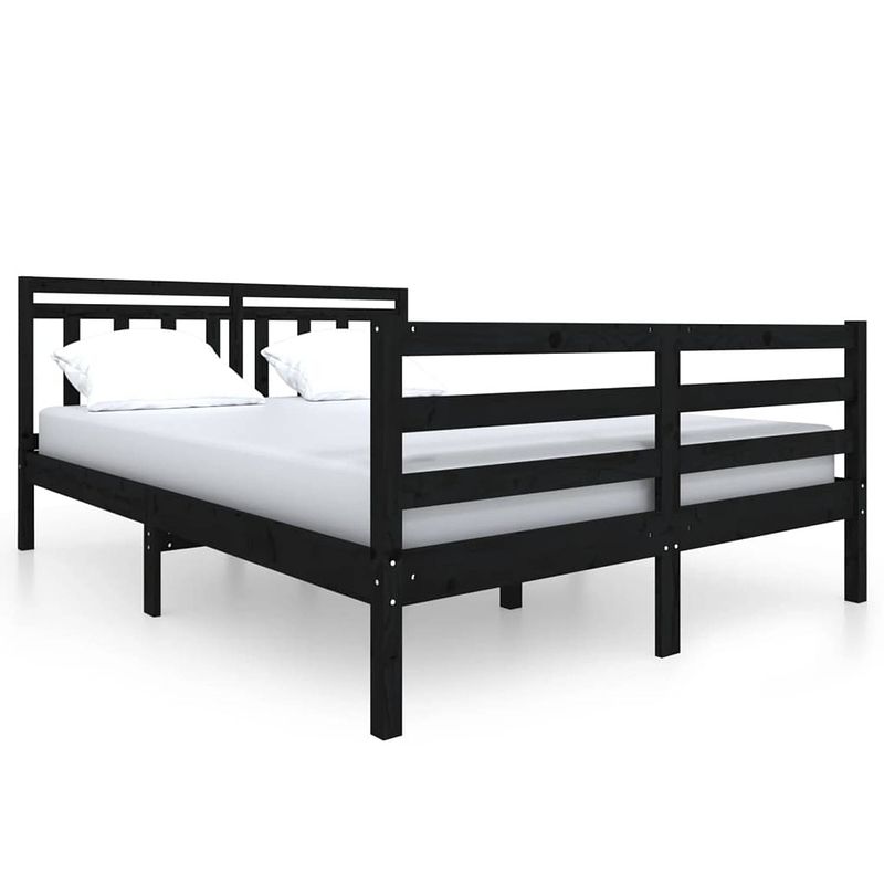 Foto van The living store bedframe windsor - bedden - 195.5 x 146 x 100 cm - massief grenenhout - zwart