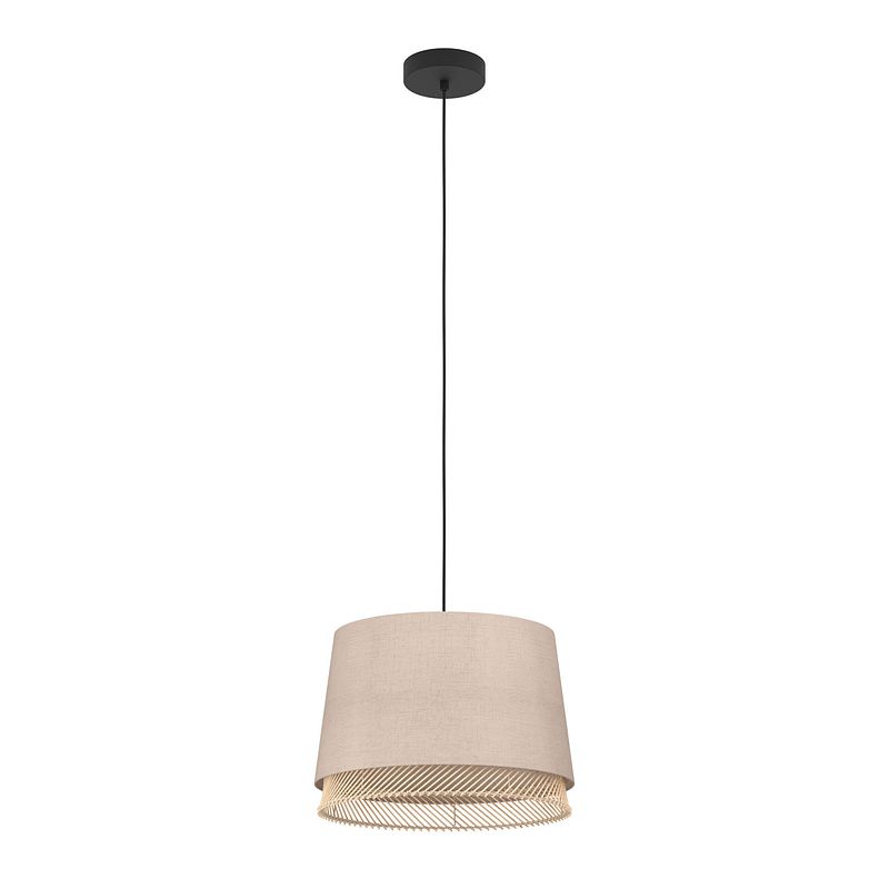 Foto van Eglo tabley hanglamp - e27 - ø 38 cm - natuur/bruin/zwart - textiel