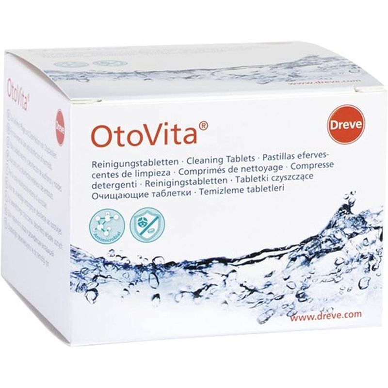 Foto van Otovita® cleaning tablets bruistabletten hoortoestellen oorstukjes otoplastiek 28 stuks