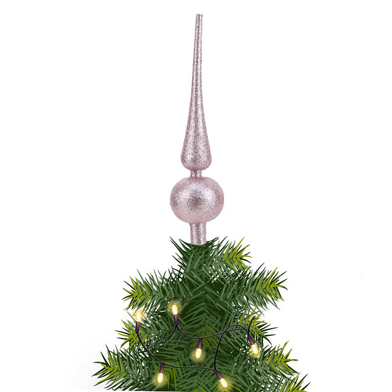 Foto van Kunststof piek lichtroze met glitters h23 cm - kerstboompieken