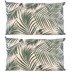 Foto van 1 x bank/sier kussens met palm plant/bladeren print voor binnen en buiten 50 x 30 cm - sierkussens