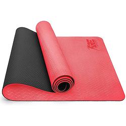 Foto van Yogamat zwart-rood, fitnessmat,, gymnastiekmat pilatesmat, sportmat, 183 x 61 x 0,6 cm