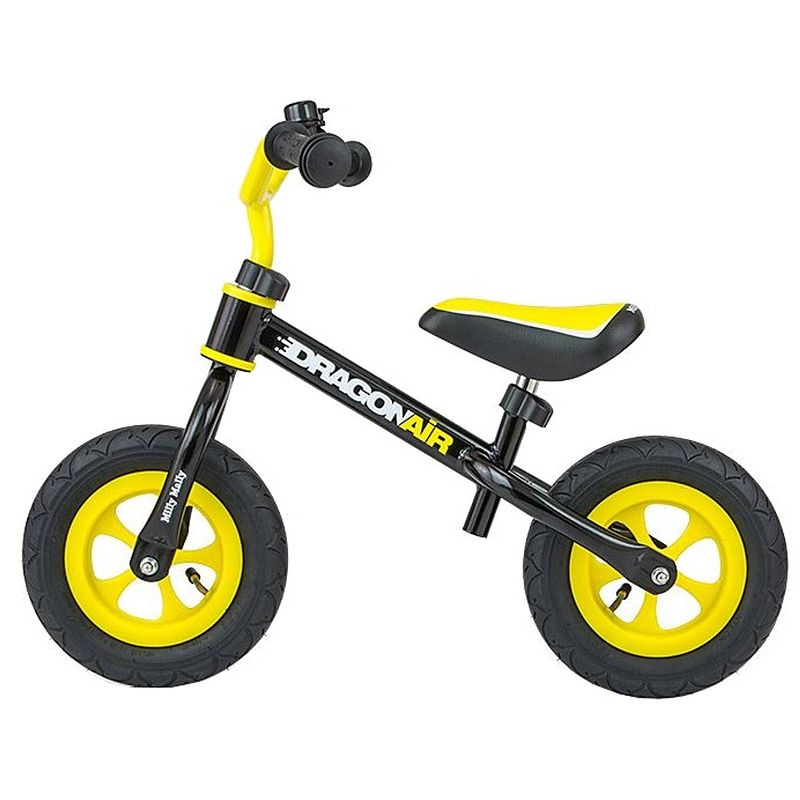 Foto van Milly mally loopfiets met 2 wielen loopfiets dragon air 10 inch junior zwart/geel