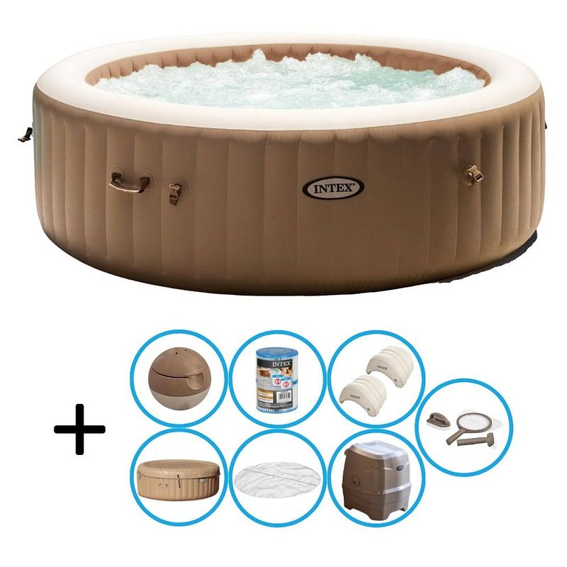 Foto van Intex - bubble massage - jacuzzi - 216 x 71 cm - beige - met hoofdsteunen en onderhoudskit