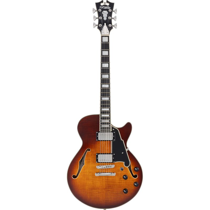 Foto van D'sangelico premier ss dark iced tea burst stopbar semi-akoestische gitaar met gigbag