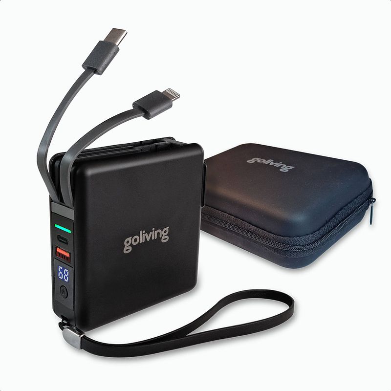 Foto van Goliving 4 in 1 powerbank stekker - 10000 mah - 22.5w - pd+qc usb c & usb a - battery display - iphone/samsung - zwart