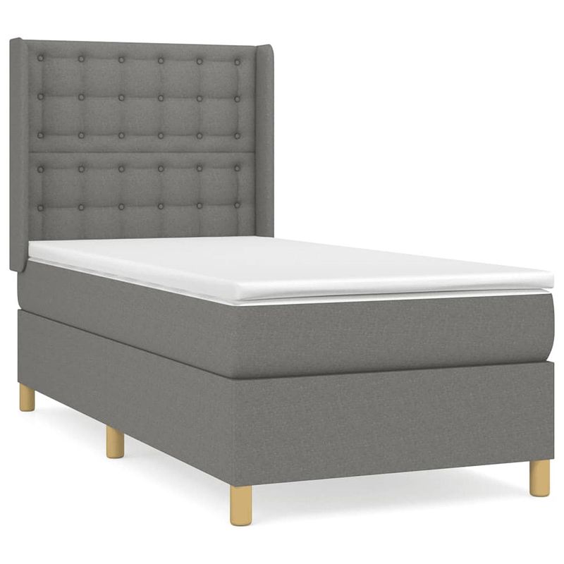 Foto van The living store boxspring bed - donkergrijs - 203 x 103 x 118/128 cm - pocketvering matras - middelharde ondersteuning