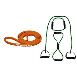 Foto van Tunturi - fitness set - weerstandsband oranje - extra light - tubing set groen