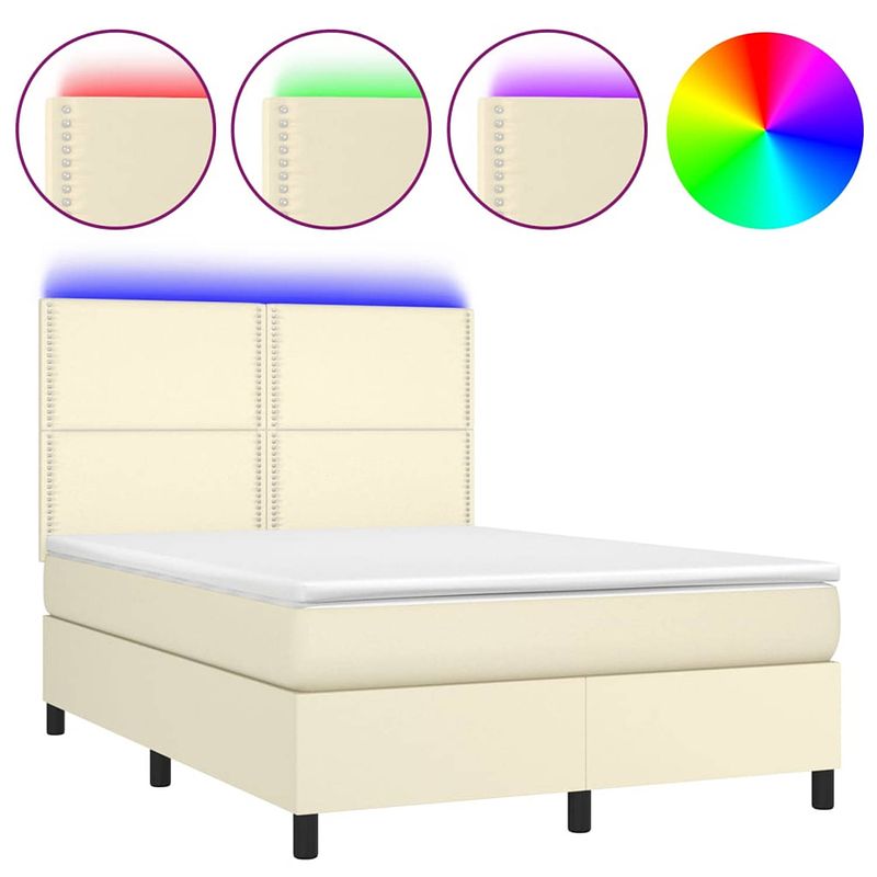 Foto van The living store boxspring bed - crème kunstleer - 140x200 cm - led