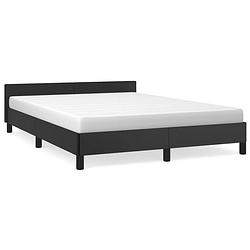 Foto van The living store bedframe - kunstleer - multiplex lattenbodem - zwart - 193x143x50cm