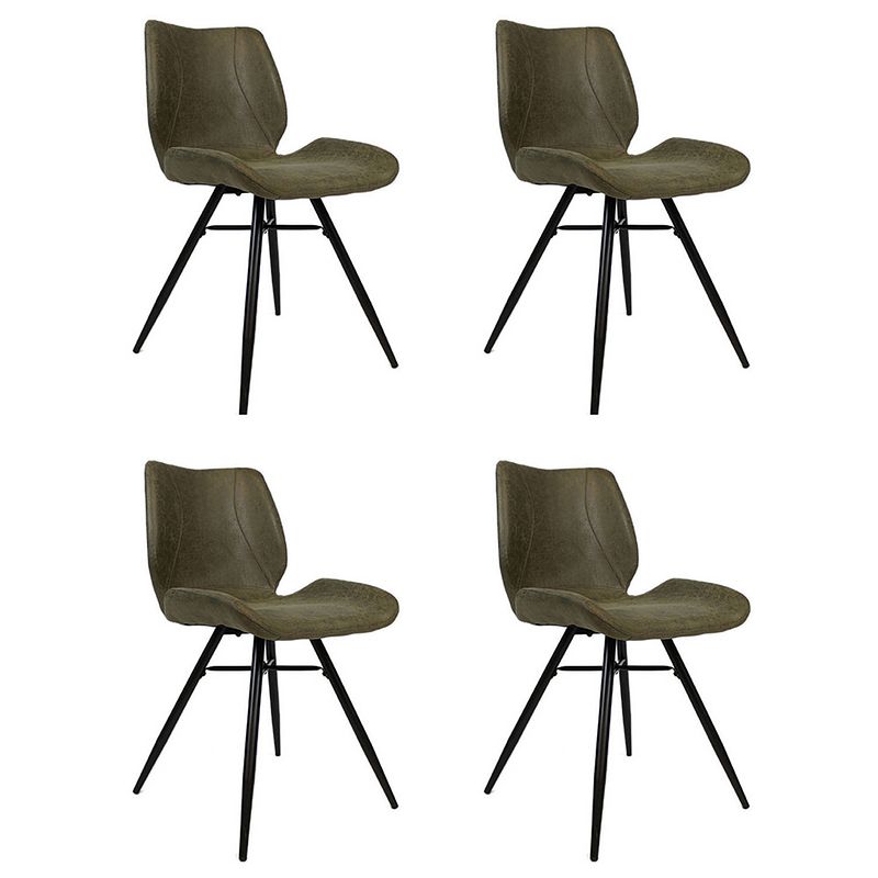 Foto van Bronx71 industriële eetkamerstoel barrel olijfgroen eco leer - eetkamerstoelen set van 4.