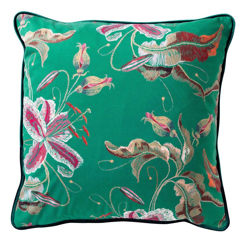 Foto van Dutch decor fanny - sierkussen met bloemenpatroon emerald 45x45 cm - groen - groen