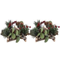 Foto van Set van 2x stuks kerststukjes/theelichthouders 17 x 8 cm incl. waxinelichtjes - kerststukjes