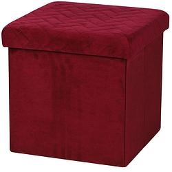 Foto van Urban living poef/hocker - opbergbox zit krukje - velvet rood - polyester/mdf - 38 x 38 cm - opvouwbaar - poefs