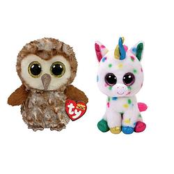 Foto van Ty - knuffel - beanie boo's - percy owl & harmonie unicorn