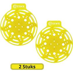 Foto van Synx tools powerscreen urinoirmatje 2 stuks geel citrus - urinoirmatten - 30 dagen geur - anti spat mat wc - toilet mat