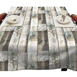 Foto van Buiten tafelkleed/tafelzeil houten planken met kant print 140 x 250 cm rechthoekig - tafellakens