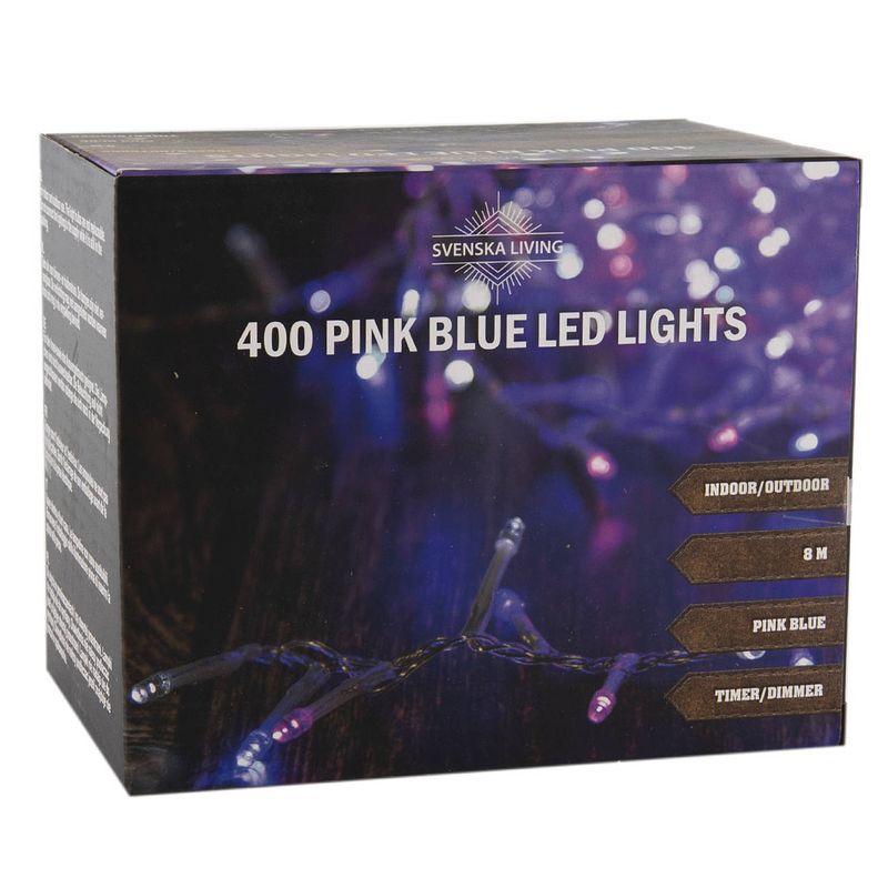 Foto van Feestverlichting lichtsnoer roze/blauw 400 lampjes 800 cm lichtsnoer met timer - lichtsnoeren