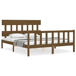 Foto van The living store massief grenenhouten bedframe - 205.5 x 155.5 x 81 cm - honingbruin - 150 x 200 cm (5ft king size)