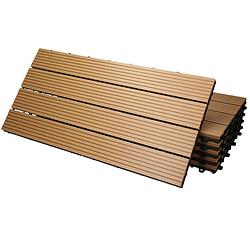 Foto van Ecd germany wpc-terras tegels 60x30 cm 12er spar set für 2m² teak in hout look voor tuinbalkonvloeren met afvoer