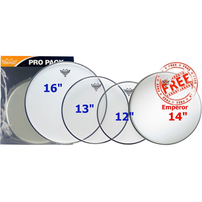 Foto van Remo pp-0312-be propack emperor clear drumvellen 12-13-16 + 14 inch coated