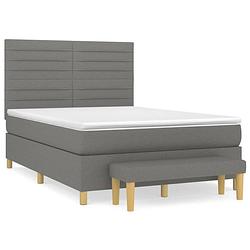 Foto van The living store boxspring bed - donkergrijs - 203 x 144 x 118/128 cm - verstelbaar hoofdbord - pocketvering matras -