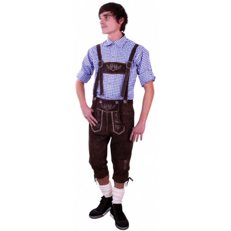 Foto van Oktoberfest donkerbruine bierfeest/oktoberfest broek verkleedkleding lange broek voor heren 54 (xl) - carnavalsbroeken