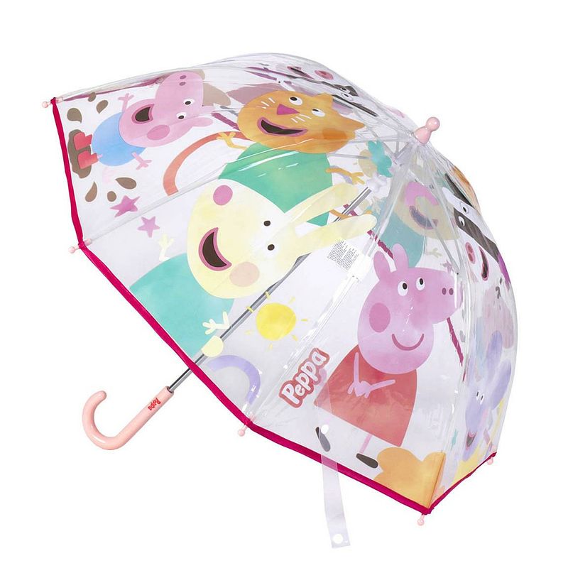 Foto van Disney peppa pig paraplu - transparant/roze - d71 cm - voor kinderen - paraplu'ss