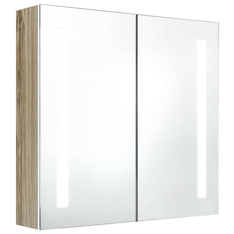 Foto van The living store badkamerkast met spiegel en led 62x14x60 cm wit en eikenkleurig - badkamerkast