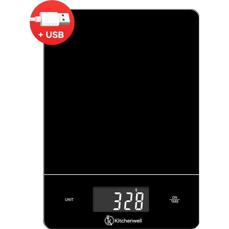 Foto van Kitchenwell digitale precisie keukenweegschaal - 1gr - 15kg - tarra functie - usb oplaadbaar