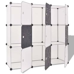 Foto van The living store opbergmeubel organizer - 110 x 37 x 110 cm - zwart en wit - pp en verchroomd staaldraad